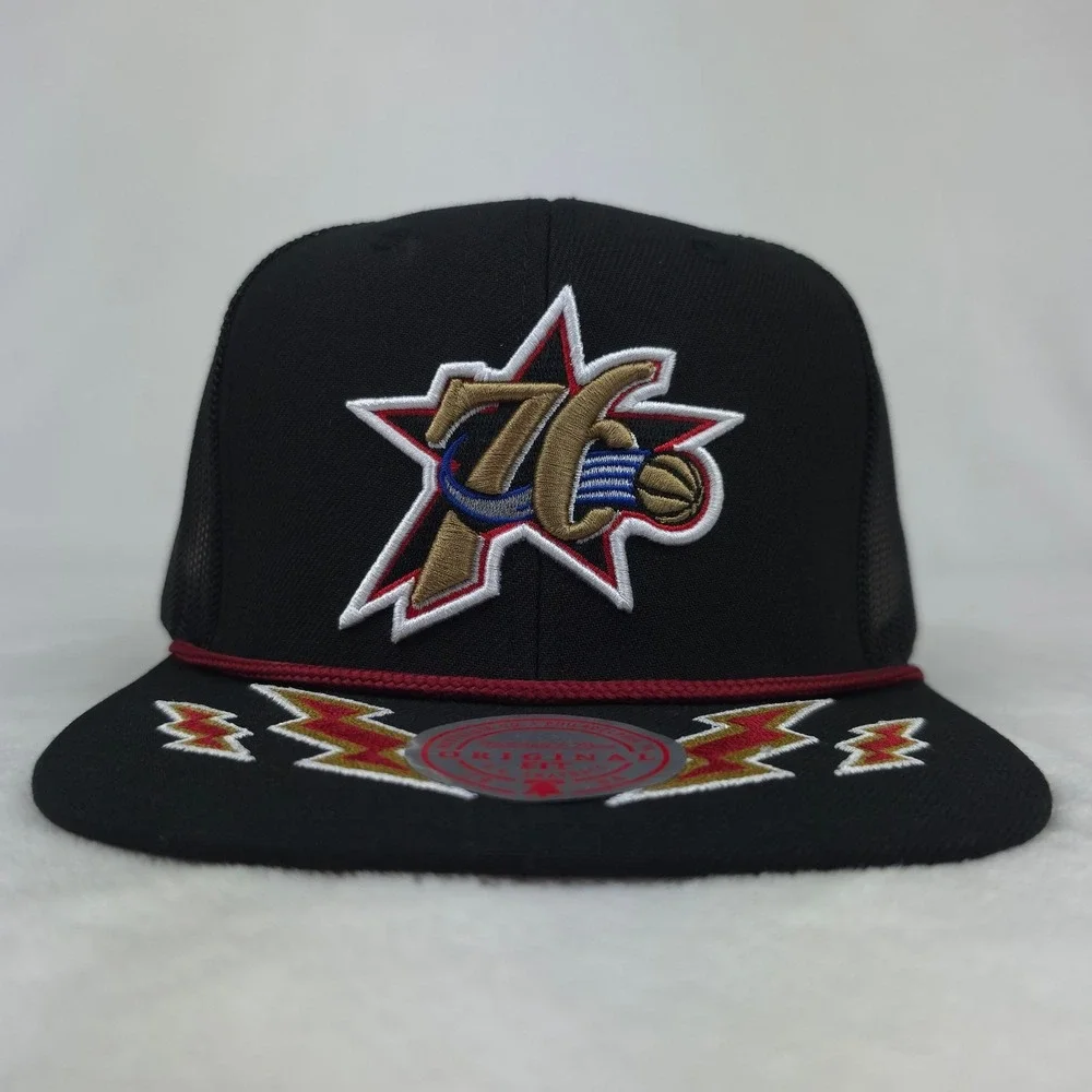 Phila 76ers Mitchell & Ness NBA Trucker Hat Cap 3D Logo Lightning Bill Roped NWT